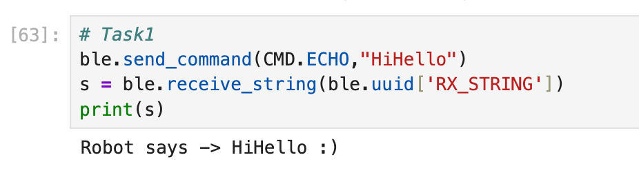 Jupyter sends an ECHO command and receives the echoed string over BLE