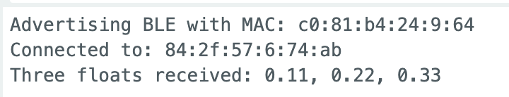 Serial monitor showing received floats