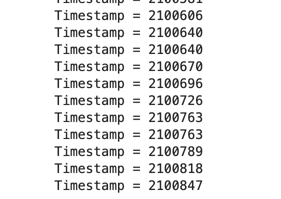 Tail of received timestamp stream (end snippet)