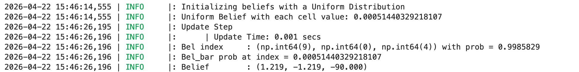 Lab 11 log output at pose (5,-3)