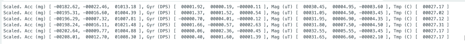 IMU serial output